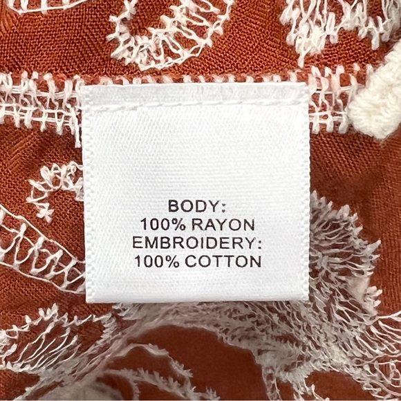 Ania A. Burnt Orange Scalloped Bell Sleeve Embroidered BOHO Top - Picture 6 of 10
